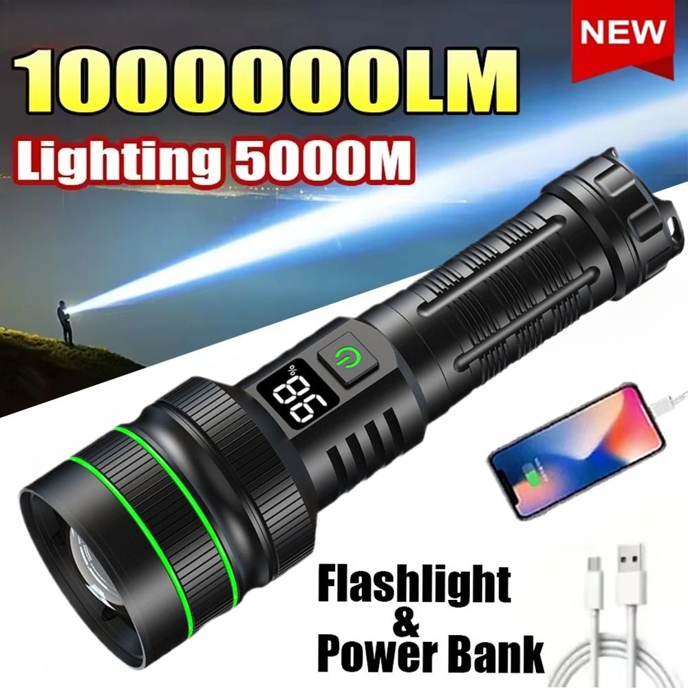 Outdoor Power Lights - Potente torcia a LED zoomabile, ricaricabile